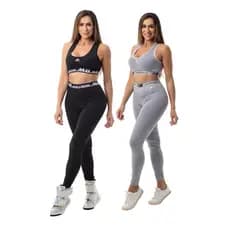 Conjunto Fitness Feminino Top Legging Cintura Alta Elástico Exposto Tecido Premium Academia Crossfit
