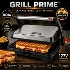 Sanduicheira Elétrica Grill Prime 1000W Inox 127V Antiaderente Prensa Dupla Faz Sanduíches Hambúrguer Carnes e Grelhados