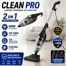 Aspirador de Pó Vertical Portátil 2 em 1 600W Alta Sucção Com Fio 110V Limpa Casa Carro Sofá Pelos de Pet CLEAN PRO