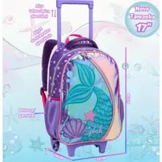 Mochila Com Rodinha Escolar Infantil Menina Ou Estojo Ou Lancheira Sereia Seatine  Melhor Oferta