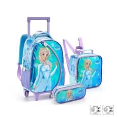 Kit 3 Peças Mochila Rodinhas Frozen ou Unicórnio Menina Seatine Ótima Promoção