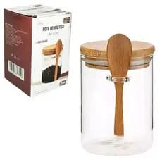 Pote De Vidro Hermético Com Tampa e Colher De Bambu 500 Ml Ou 250 Ml Ótima Promoção