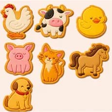 Kit com 7 unidades de Cortadores Temáticos de animais com Carimbo interno e puxador