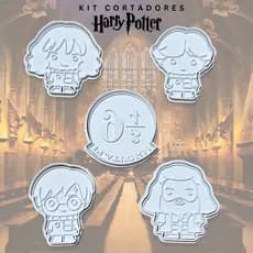 KIT 5 Cortadores Temáticos Harry Potter HP - Bruxo com carimbo interno e puxador – Personagens Fofos