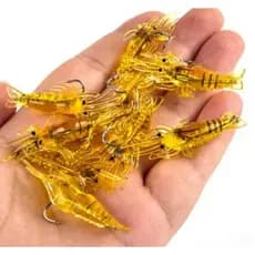 Kit Isca artificial Camarão x10 / x5 - Artigo de pesca - Pescaria - Camarão De Silicone Com Anzol 4cm e 2g Pesca