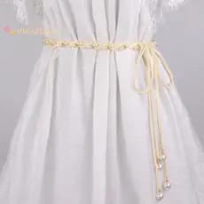 Initiatour Elegante Feminino Pérola Contas Cintos De Metal Fino Cinto De Corrente Fina Decorativo Cintura Vestido Acessó