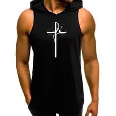Regata Masculina Com Capuz Fé Cristã Cruz Oversized Camiseta Academia Treino