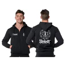 Blusa Moletom Masculino com Ziper Slipknot Banda Rock Casaco De Frio