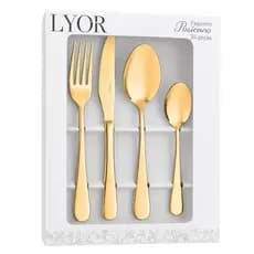 Faqueiro Aço Inox Dourado 24 Peças Lyor Luxo Positano