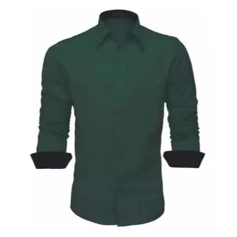 Camisa Social Masculina Slim Manga Longa Slim Lisa Verde Escuro