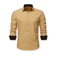 Camisa Social Manga Longa Masculino Slim Bege Camiseta Longa Cáqui