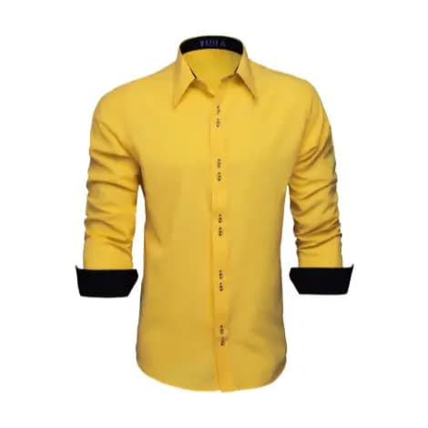 Camisa Social Masculina Manga Longa Slim Amarela Passa Facil e Não Solta Tinta