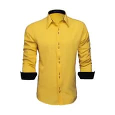 Camisa Social Masculina Manga Longa Slim Amarela Passa Facil e Não Solta Tinta
