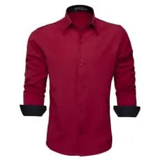 Camisa Social Masculina Slim Manga Longa Vermelha Bordo Passa Fácil e não Solta Tinta