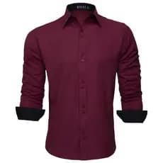 Camisa Social Masculina Manga Longa Slim Vermelha Marsala Passa Facil e Não Solta Tinta
