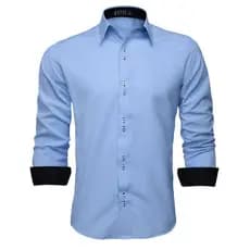 Camisa Social Masculina Slim Manga Longa Azul Ceu