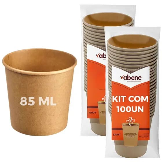 Kit 100UN Copo Ecologico Biodegradavel 85ML Vabene Papel Kraft