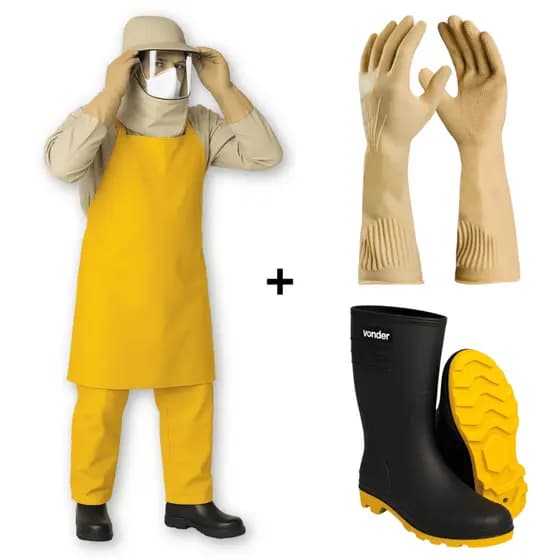 Kit Conjunto Agrotóxico Pulverização Impermeável Com Viseira + Bota + Luva