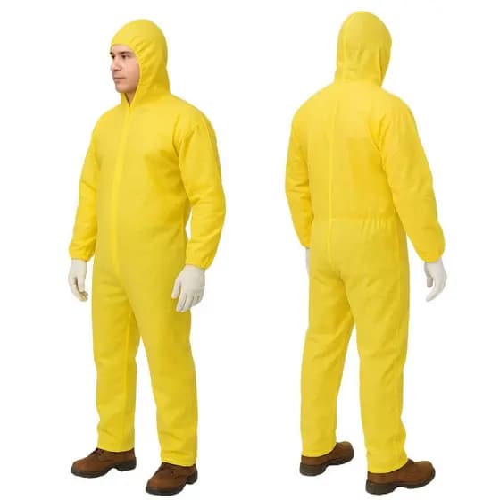 Macacão De Proteção Química Amarelo Impermeável Com Capuz