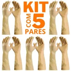 5 Pares Luva De Borracha Grossa Cano Longo Limpeza Pesada 45cm Palma Antiderrapante