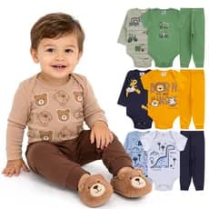 Kit 3 peças Body Bebê Suedine Algodão inverno verão roupa infantil