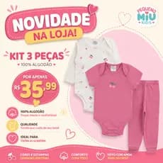 Kit 3 Peças Body curto longo e mijão Bebê infantil verão inverno conjuntos