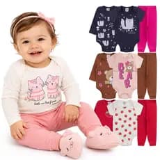 kit 18 peças manga curta manga longa mijão bebe roupa criança menina