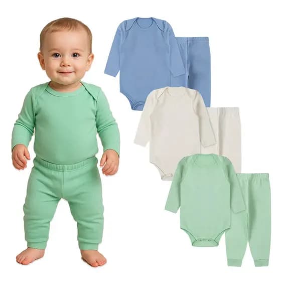 Kit 3 Conjuntos Bebê menino menina Body Manga longa e Calça