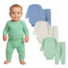Kit 3 Conjuntos Bebê menino menina Body Manga longa e Calça