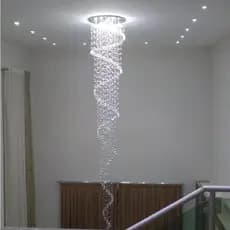 Lustre De Cristal Legítimo K9 Espiral Com 3,30 Metros De Altura,Base De Inox Espelhado 50CM De Diâm.