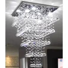 Lustre Moderno Torre De Cristais k9 Para Pé Direito Duplo
