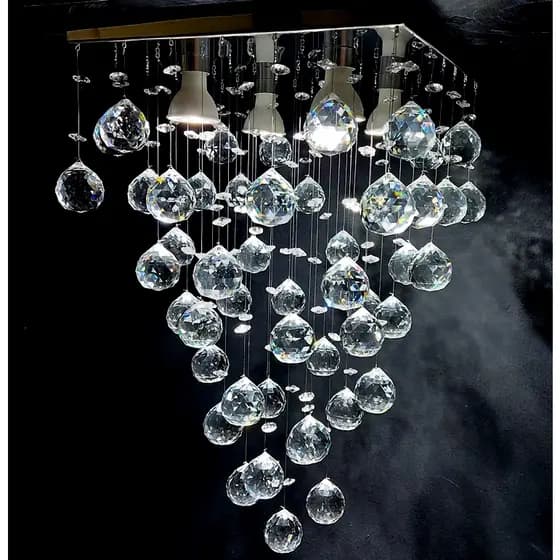 Lustre Moderno Com Cristais K9, Com Altura de 45cm Para Sala, Corredor, Base de Inox 30x30cm