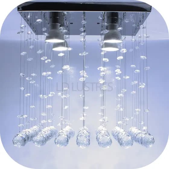 Lustre de Teto em Cristais K9 30MM, Base Inox 30x30cm com 30CM de altura e 04 Lâmpadas B.f Inclusas E