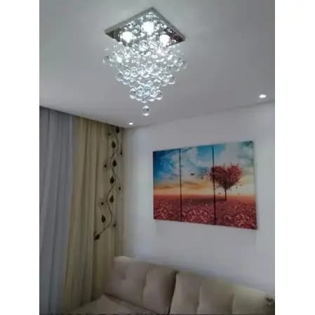 Lustre de Cristal Para Sala Quarto Com 50cm de Altura Base de Inox Espelhado 30x30cm