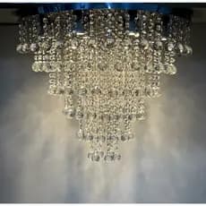 Lustre Torre Em Cristais Legítimos Base Inox 60cm Diâmetro