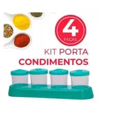 Porta Condimentos Temperos Plástico 4 Peças Com Suporte Escolha a Cor