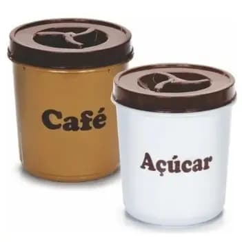 Conjunto Mantimento Redondo Tampa Com Rosca Café E Açúcar