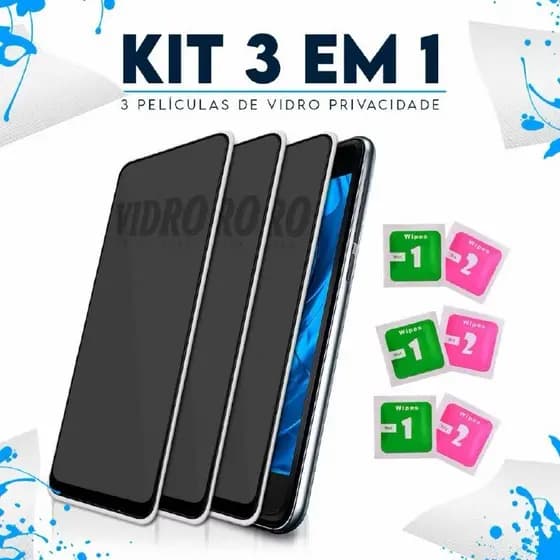 KIT 3 Película De Vidro Privacidade 3D Toda Para Compatível