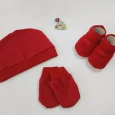 Kit Touca + Sapatinho + Luva para Bebê e Recém Nascido | VERMELHO