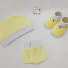 Kit Touca + Sapatinho + Luva para Bebê e Recém Nascido | AMARELO