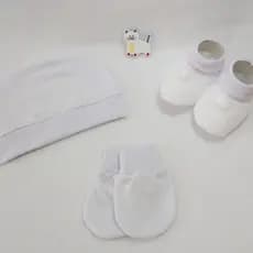 Kit Touca + Sapatinho + Luva para Bebê e Recém Nascido | BRANCO