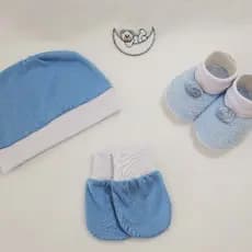 Kit Touca + Sapatinho + Luva para Bebê e Recém Nascido | AZUL