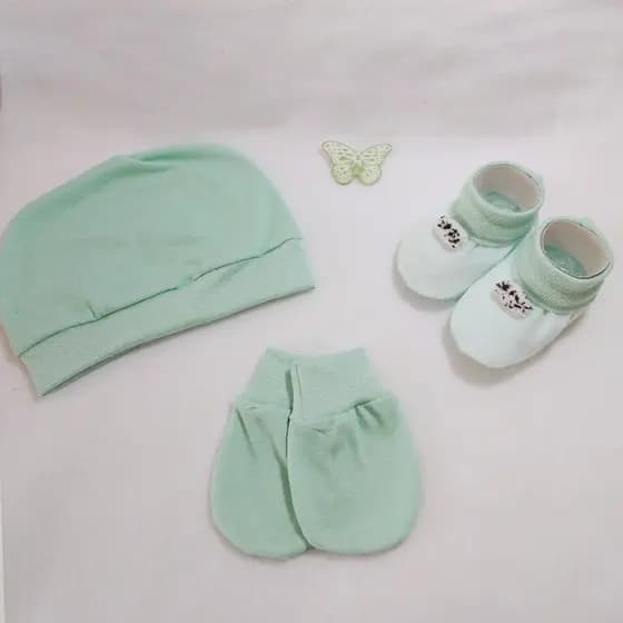 Kit Touca + Sapatinho + Luva para Bebê e Recém Nascido | VERDE