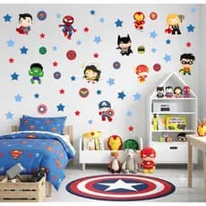 Adesivo de Parede Heróis Cute + Estrelas - Papel de Parede Infantil - Adesivo de Parede Infantil Heróis Baby