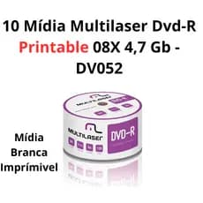 10 unidades de Mídia Virgem DVD-R 4.7gb 120min 16x - Multilaser Printable  Grava Jogo.