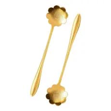 Kit Jogo Colher de Coração Flor cosmos Dourada Inox para Chá Café Sobremesa Cozinha Luxo