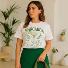 Camiseta Feminina Estampada Margarita Social Club – Moda Praia Verão | Look Casual com Drink