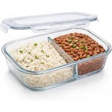 Pote Marmita de Vidro Borossilicato com Divisória | Pote Hermético 2 Compartimentos, 1040ml, 18x13,5x6cm