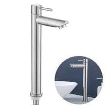 Torneira Bica Alta P/ Banheiro Lavabo Cuba Inox Acabamento Aço Escovado Água Fria