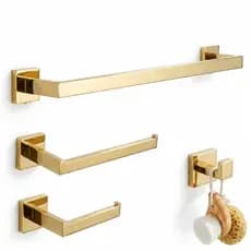 Kit Para Banheiro Luxo Com Porta Toalha Inox 4 Peças Dourado